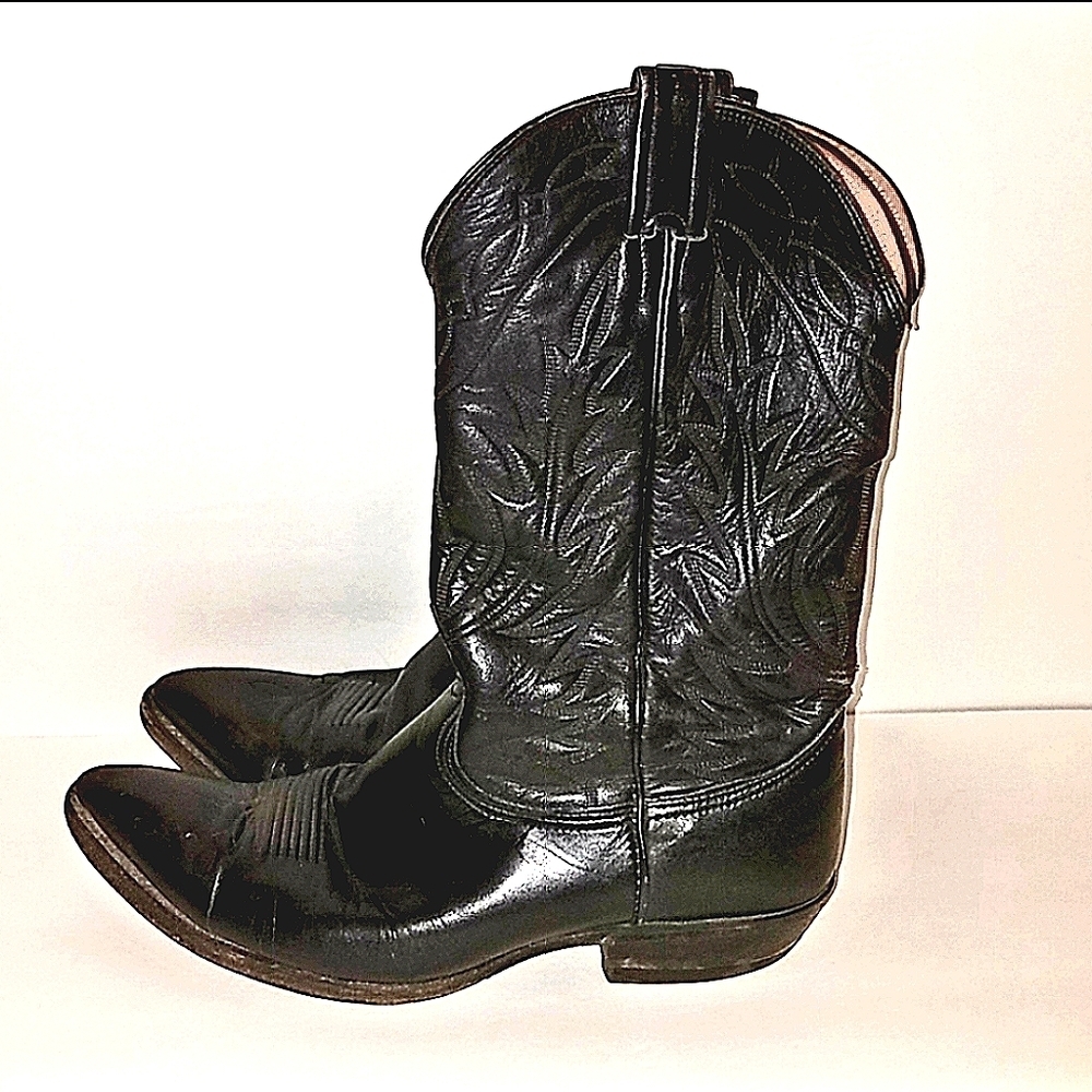 Nocona Black Leather Cowboy Boots 9D Made in USA